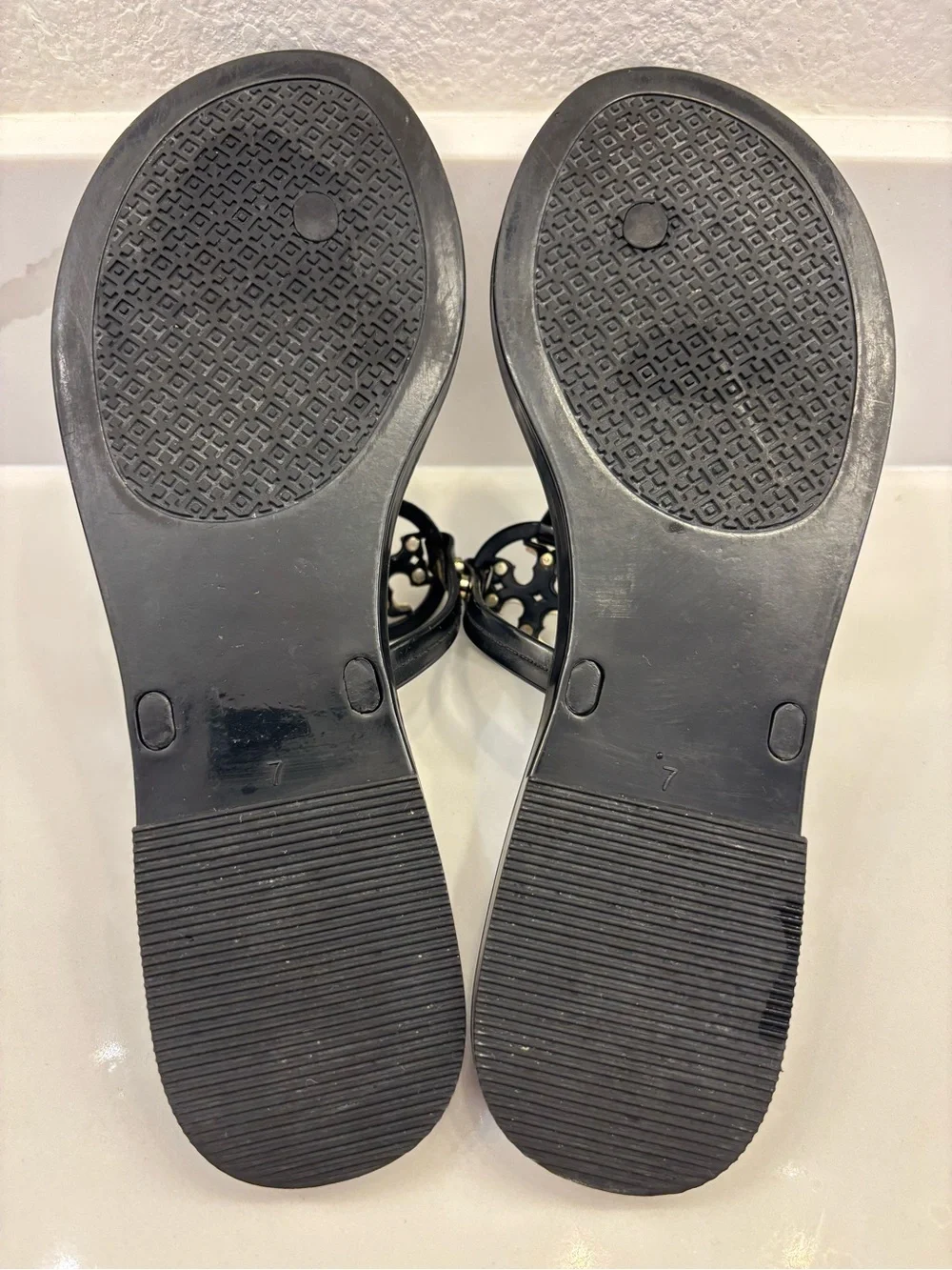 Tory Burch Black Jelly Thong Sandals with Gold Logo